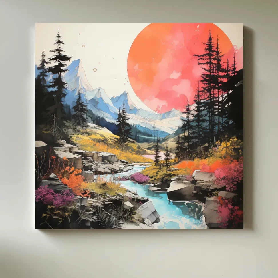 Colourful alpine sunset artwork