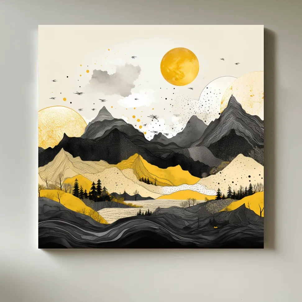Bold lines mountain illustration, yellow and black
