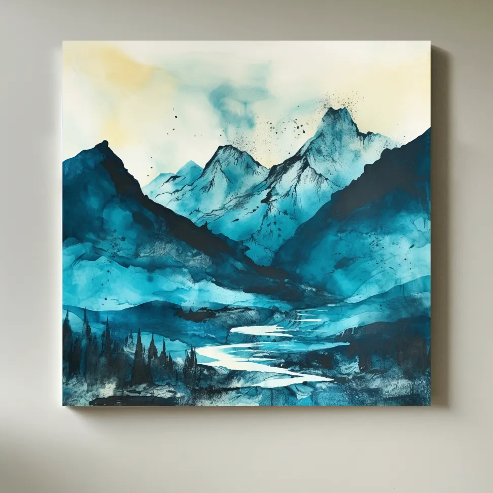 Abstract watercolour art of a mountain landscape