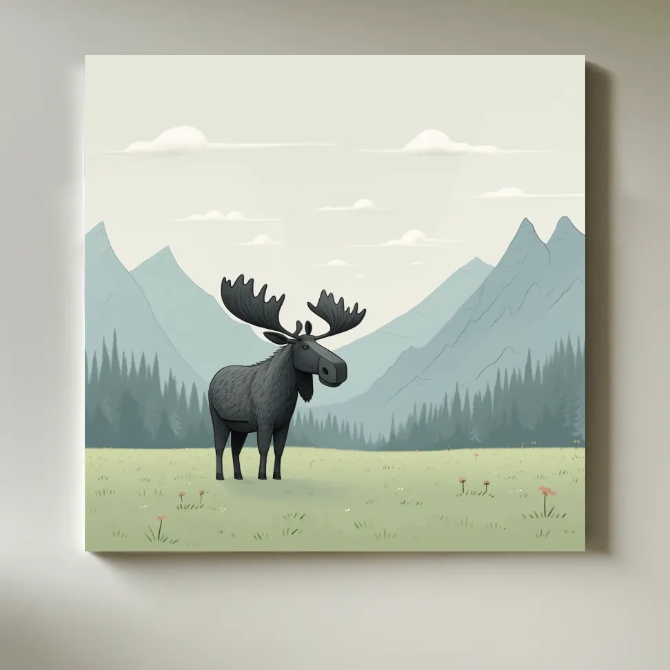 Childrens illustration of a moose in the alpine