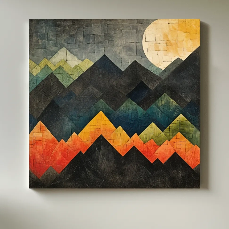 Abstract textured mountain shapes artwork
