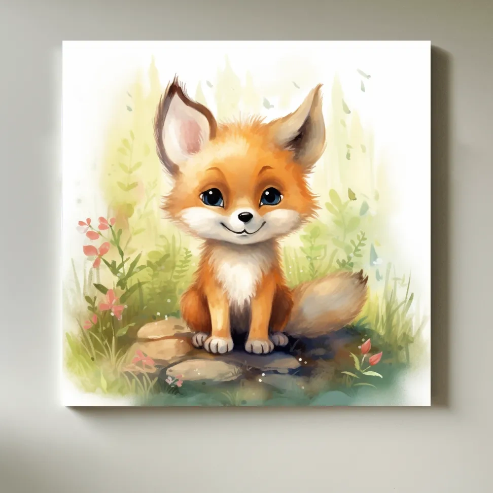 Cute Baby Fox Watercolor Illustration - Woodland Nursery Animal Wall Art