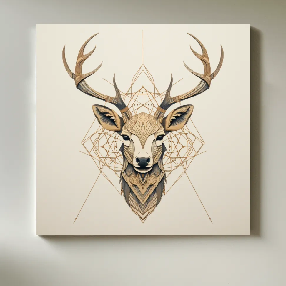 Geometric Deer Head Line Art - Tattoo Style Wildlife Wall Art