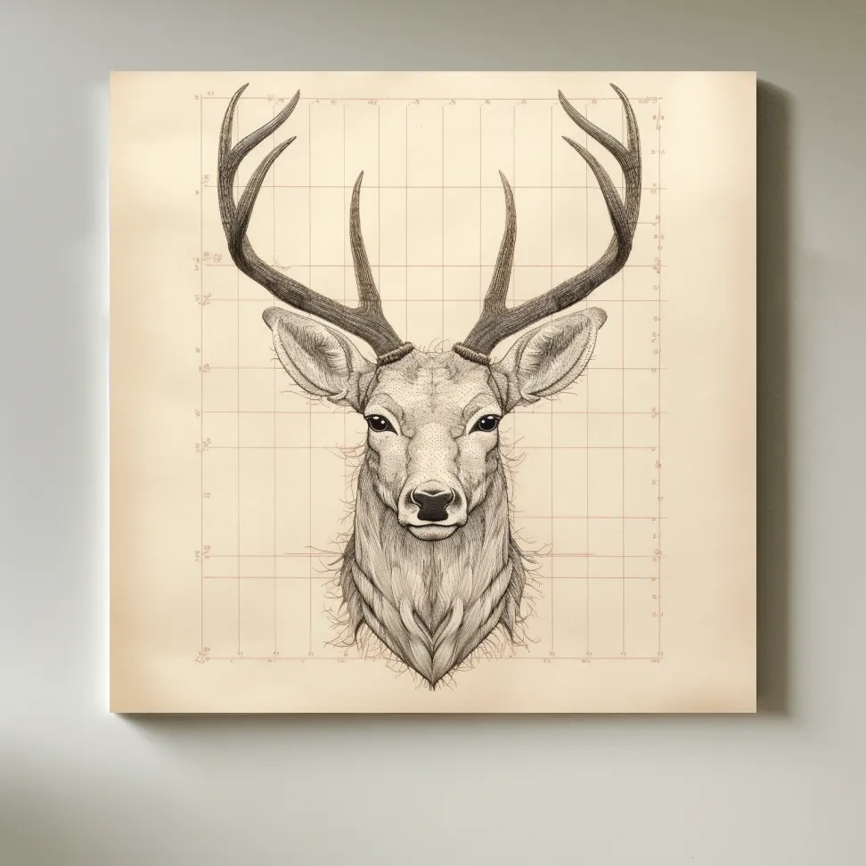 Vintage Deer Head Sketch Illustration - Rustic Wildlife Wall Art