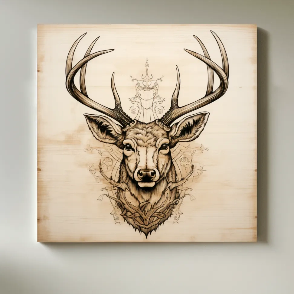 Subtle wood burning art of an elegant deer head