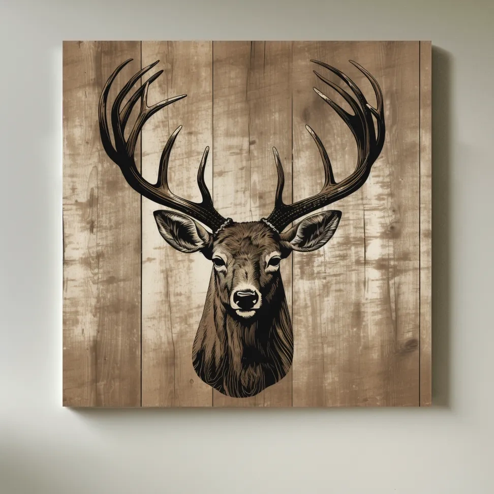Wooden print illustration of a deers head