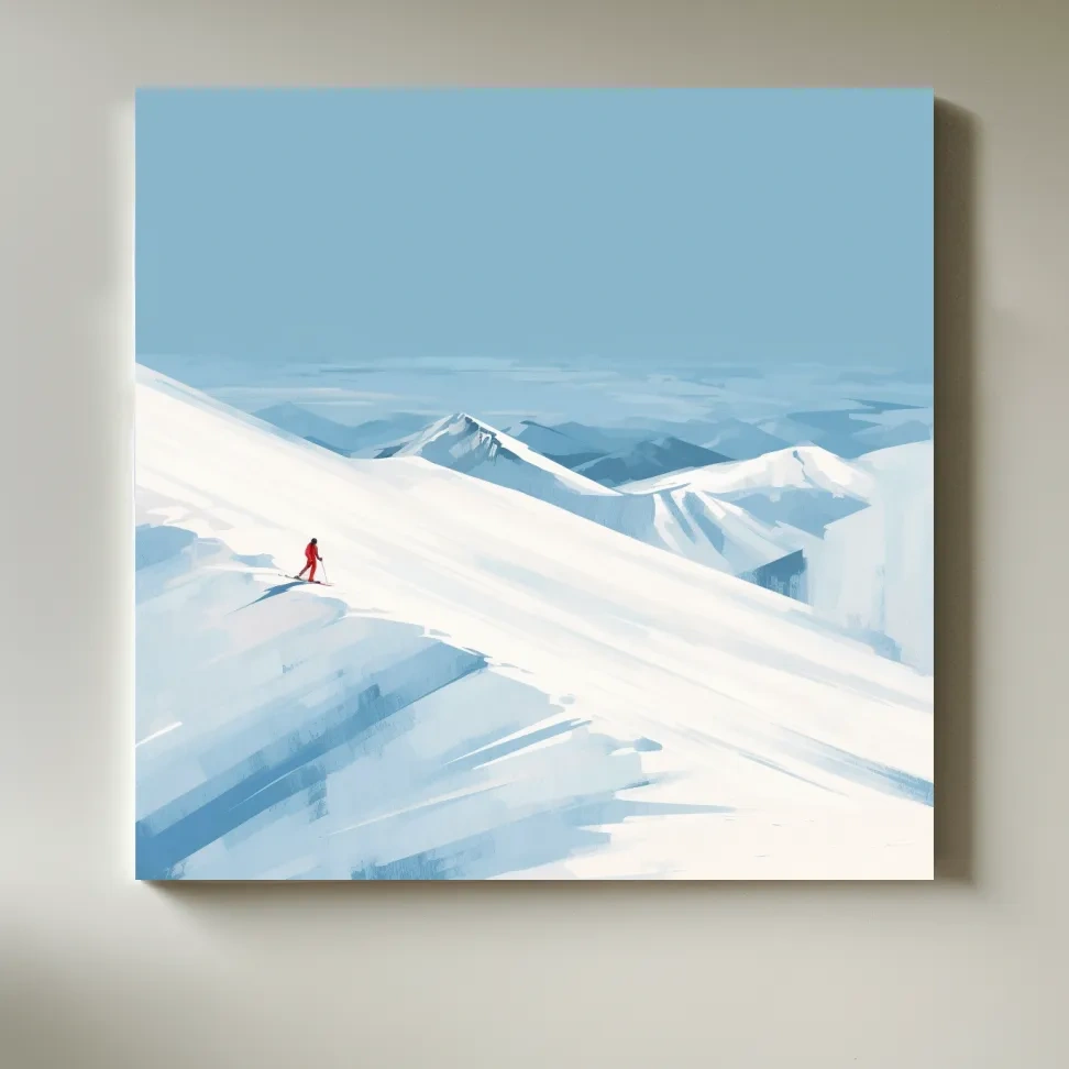 Backcountry skier painting artwork, simple minimalist style