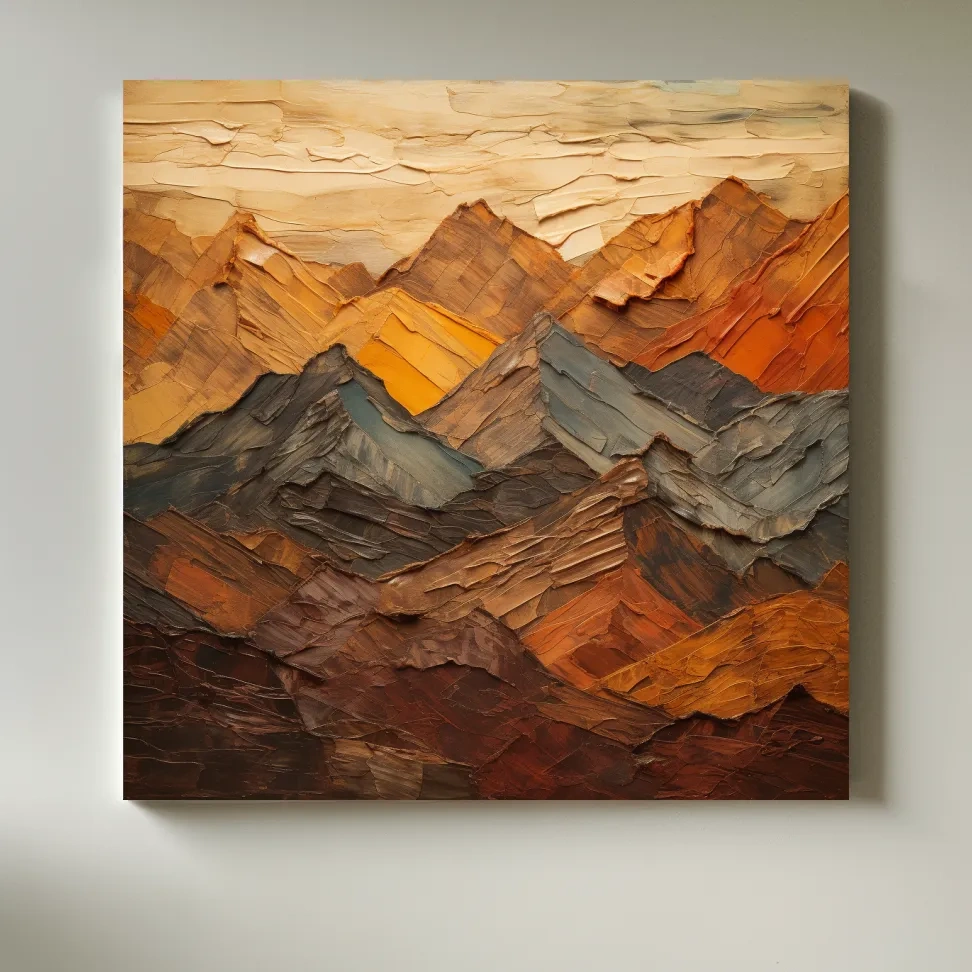 Textured Abstract Mountain Range Painting - Impasto Effect Rustic Landscape Wall Art