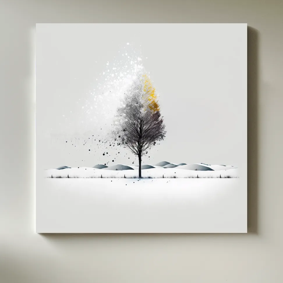 Abstract minimal illustration of a tree in the snow