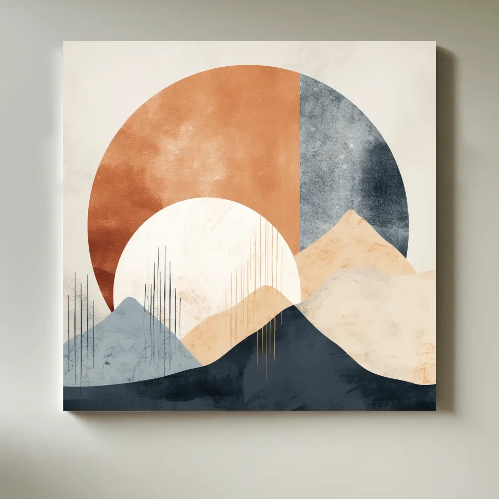 Abstract Geometric Mountain Sunrise - Mid Century Modern Landscape Wall Art