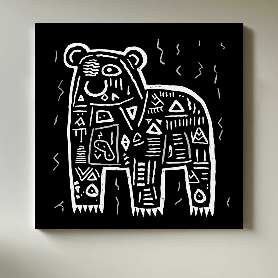Quirky tribal doodle illustration of a bear