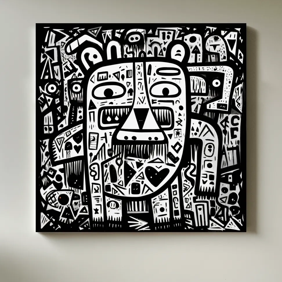 Tribal style doodle illustration of a bear character