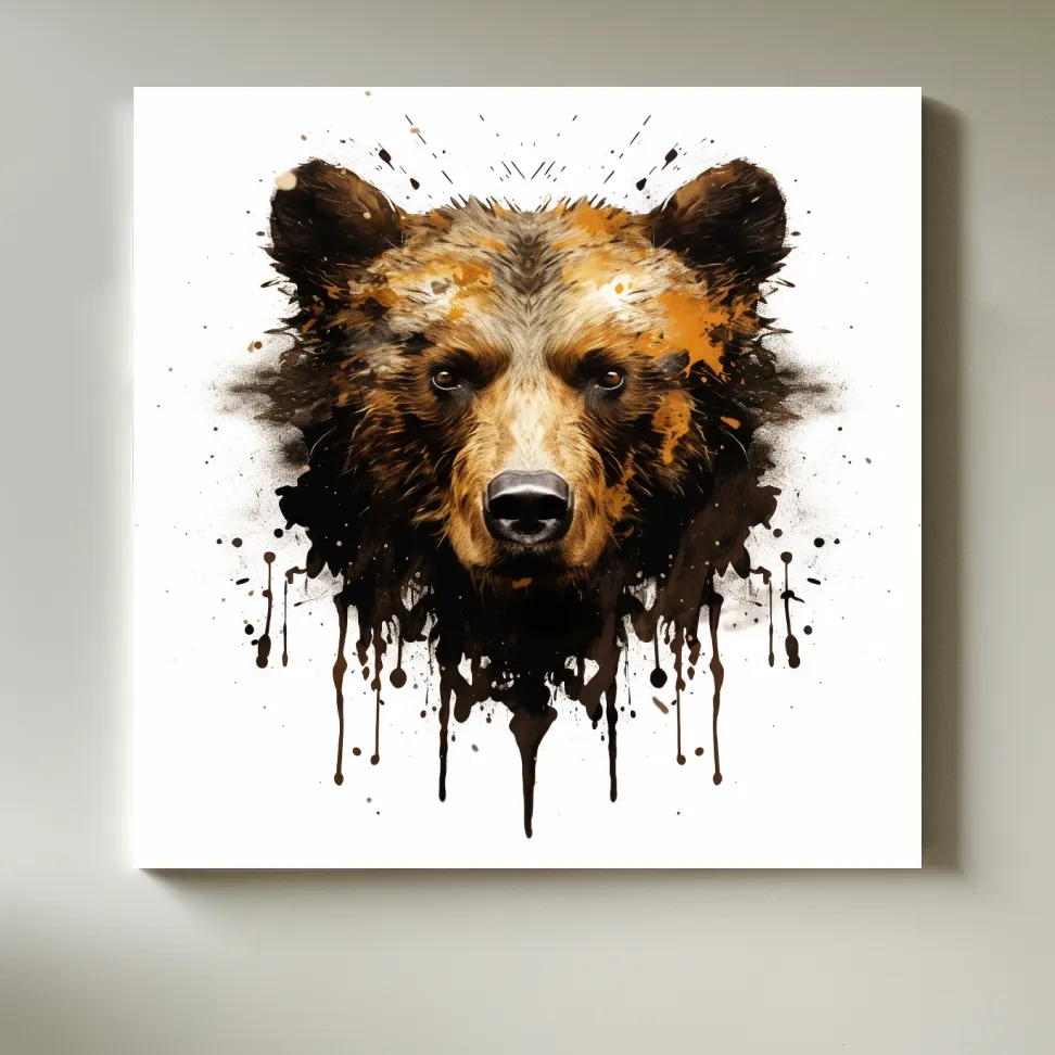 Splatter Rorschach Inkblot Paint Grizzly Bear Portrait - Wildlife Artwork