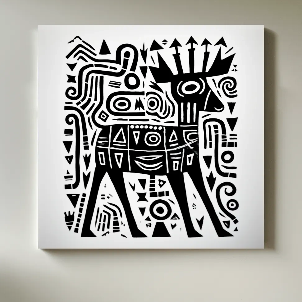 Tribal style quirky deer doodle illustration art