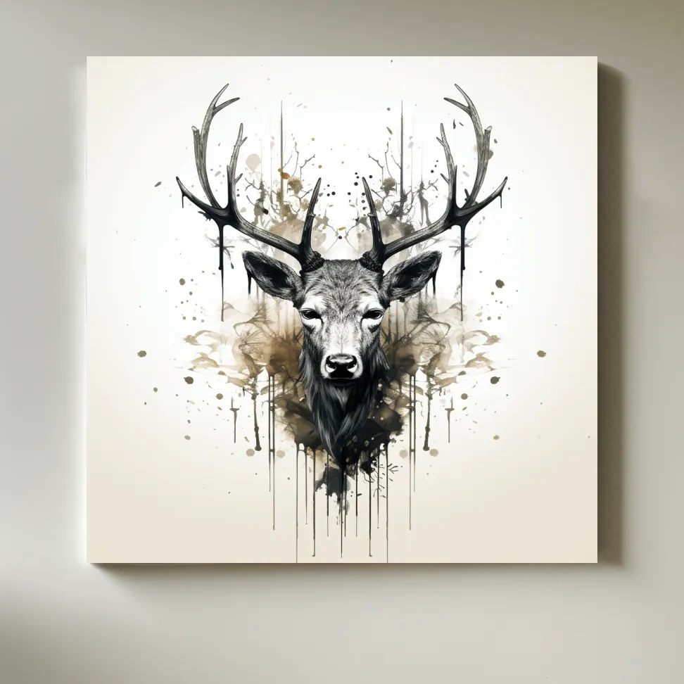 Watercolor Stag Portrait Rorschach Ink Splatter - Rustic Wildlife Artwork