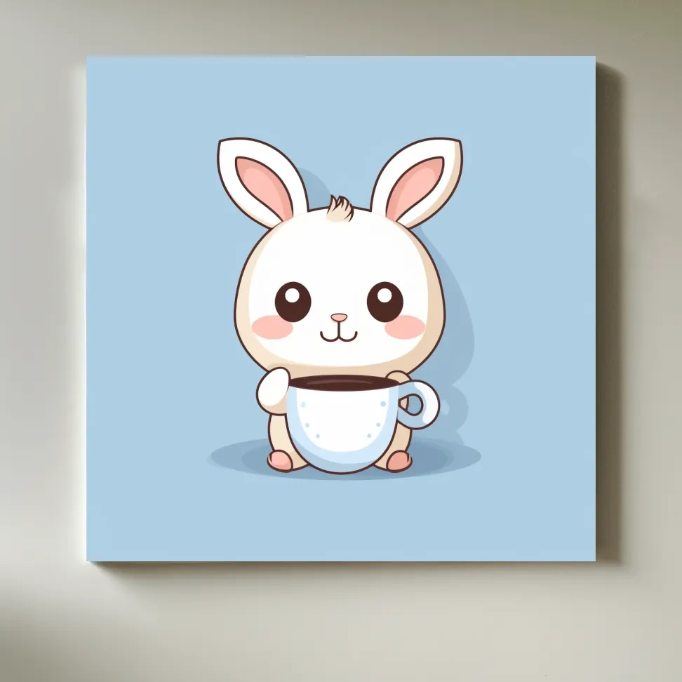 Illustration of a cute cartoon bunny drinking coffee