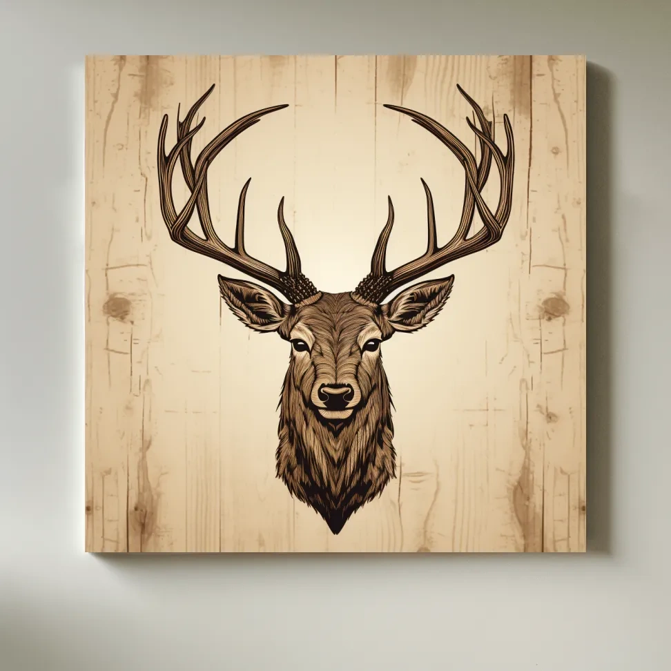 Engraved wood art of deer head 