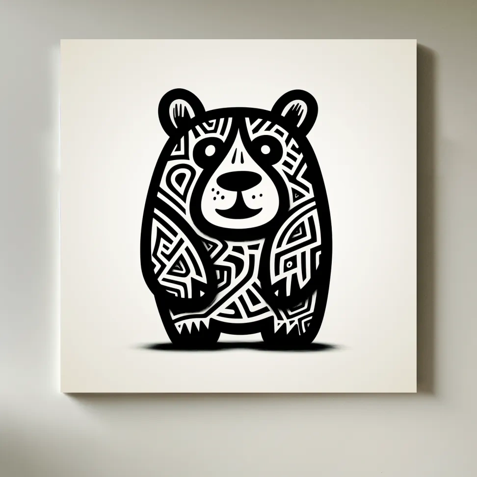 Doodle art illustration, outline of a happy cartoon bear