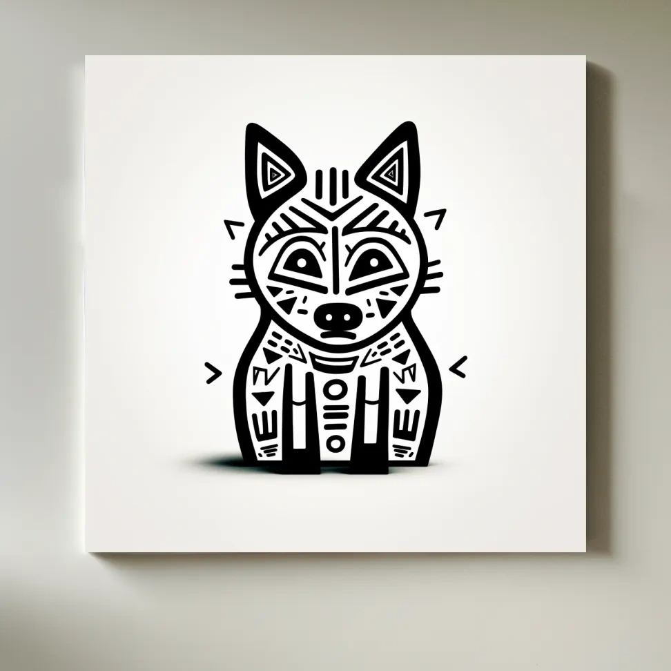 Minimalist Tribal Fox Line Art - Quirky Black And White Animal Wall Art