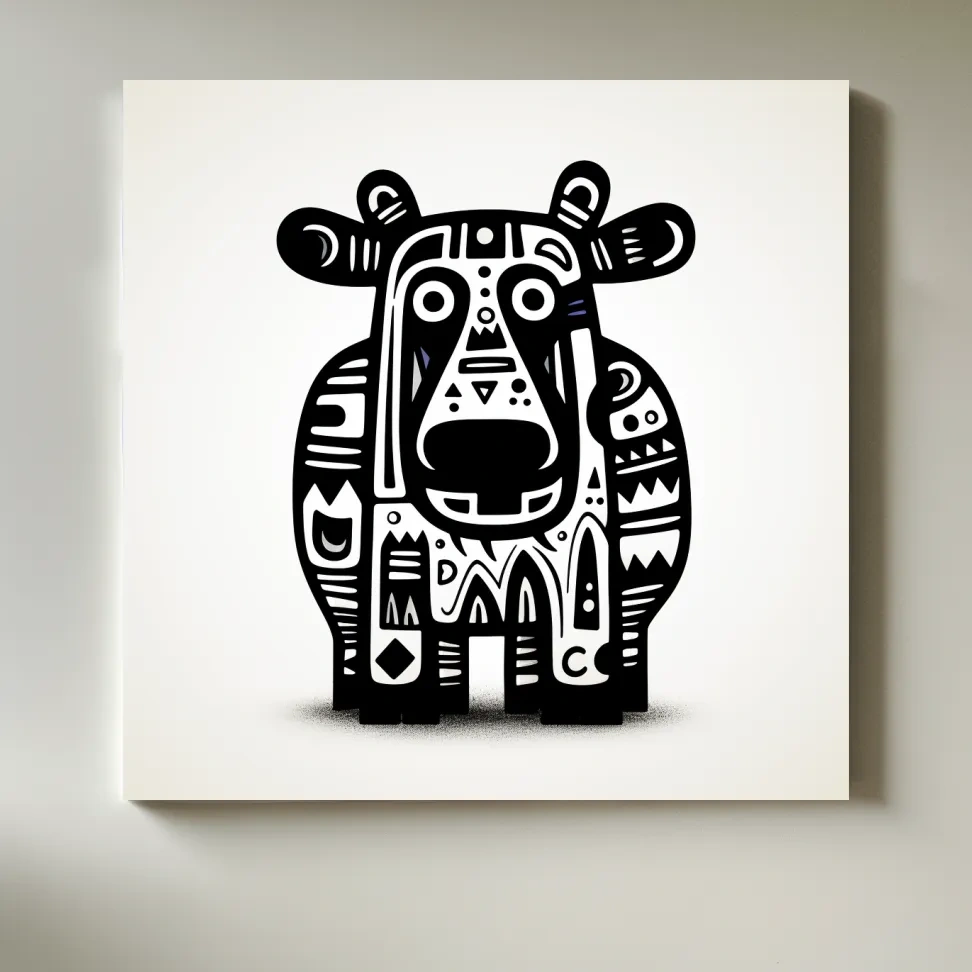 Tribal Folk Art Moose Illustration - Quirky Black And White Wildlife Wall Art