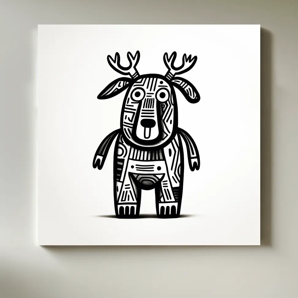 Cartoon deer character, quirky doodle art outline
