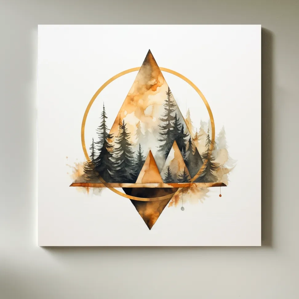 Minimal watercolour tree art, elegant geometric shapes, circular, triangles