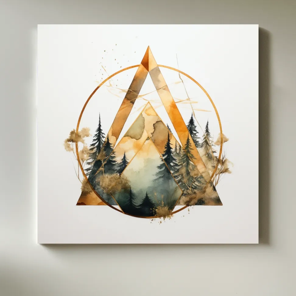 Watercolour forest art, minimal elegant geometric shapes