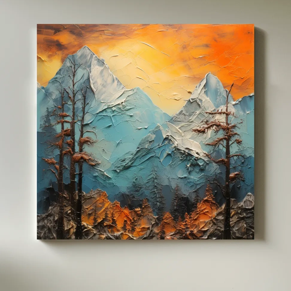 Textured Abstract Alpine Mountains At Sunset - Impasto Landscape Wall Art