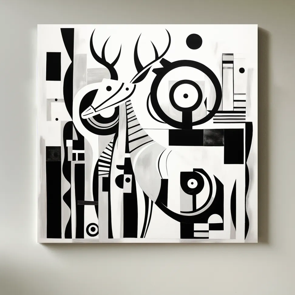 Abstract mid-century style painting of a deer with geometric shapes