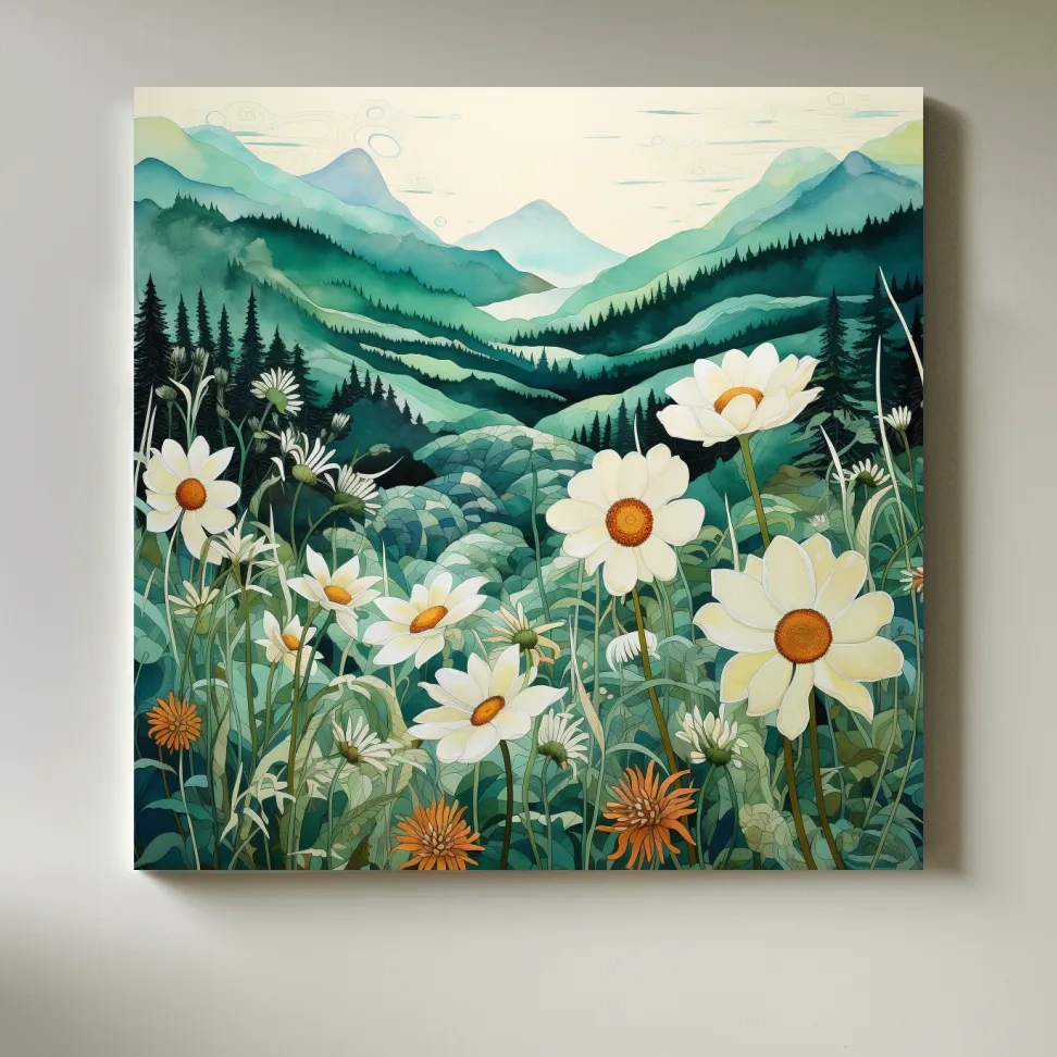 Flowers in the alpine meadows, watercolour illustration