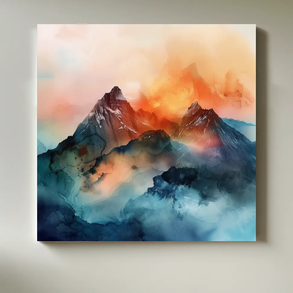 A mountain art scene made from colourful abstract shapes