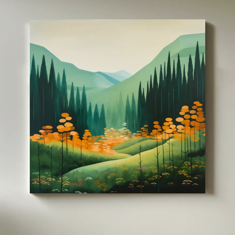 Serene Alpine Valley Pine Forest - Autumn Mountain Landscape Wall Art