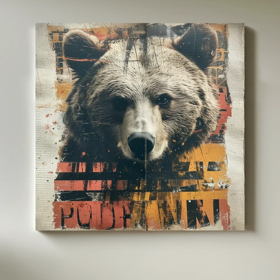 Grizzly bear collage artwork illustration
