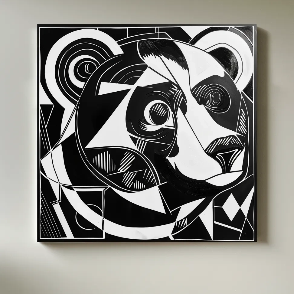 Cubism style abstract painting of a black bear, modern wall art