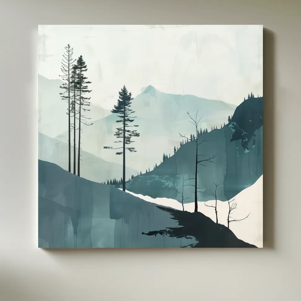 Minimalist Nordic Forest Artwork - Scandinavian Alpine Mountain Wall Art