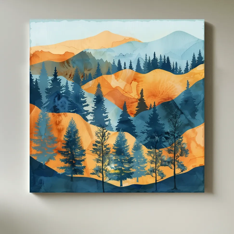 Abstract Alpine Mountain Forest Landscape - Modern Watercolor Style Wall Art