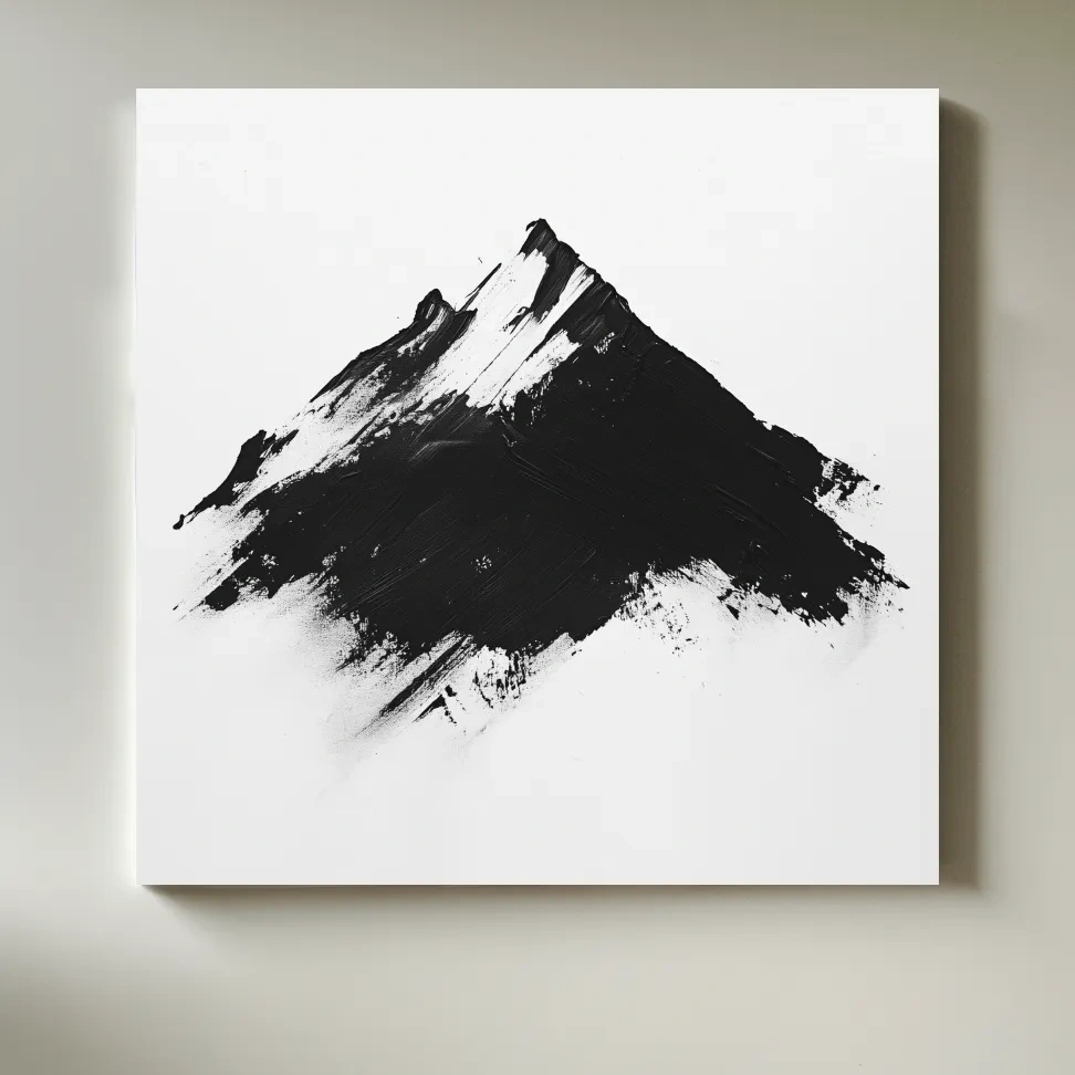 Minimalist Black Mountain Peak Painting - Monochrome Abstract Landscape Wall Art