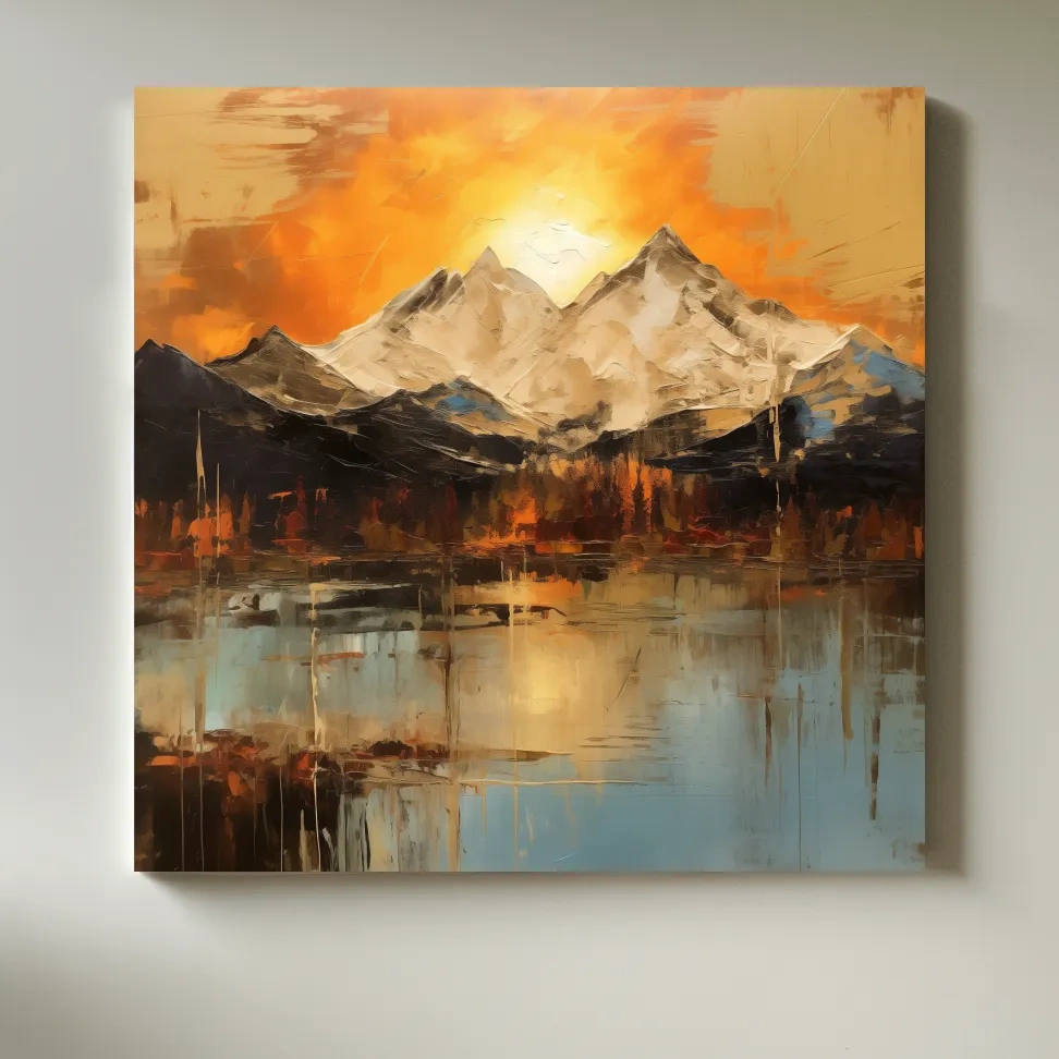 Sunset mountain artwork, oil painting style wall art print