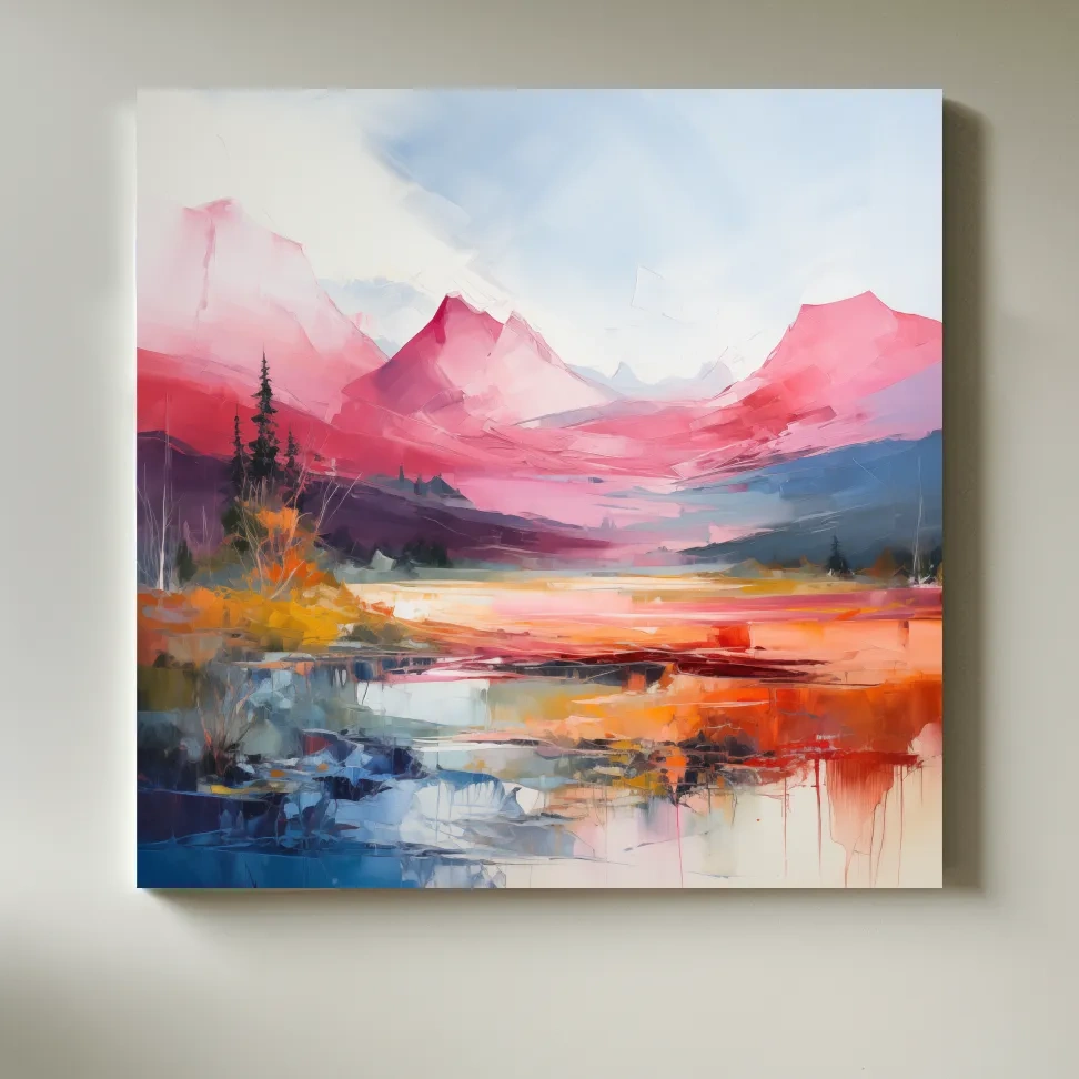 Abstract impressionist painting of an alpine mountain scene