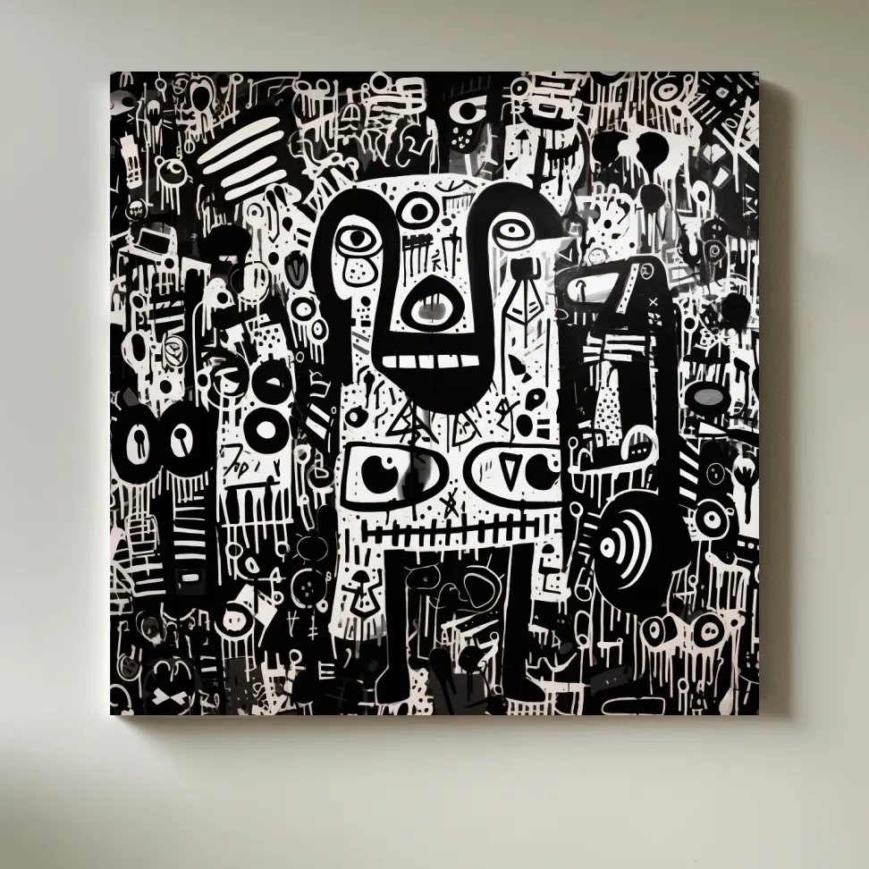 Black And White Abstract Graffiti Bear - Urban Street Art Wall Artwork