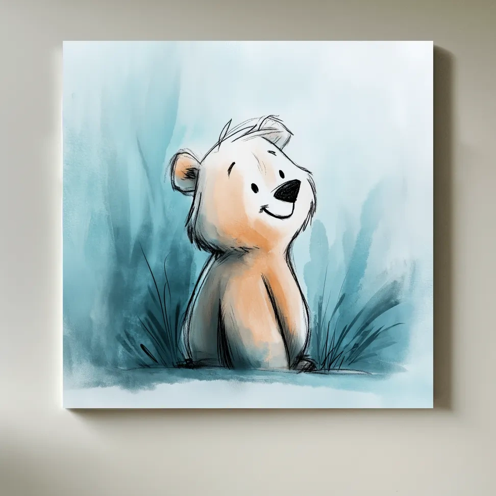 Cute Watercolor Bear Cub Illustration - Whimsical Nursery Animal Wall Art