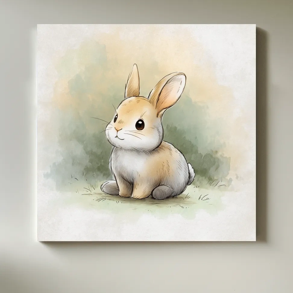 Cute Baby Bunny Watercolor Illustration - Whimsical Nursery Animal Wall Art