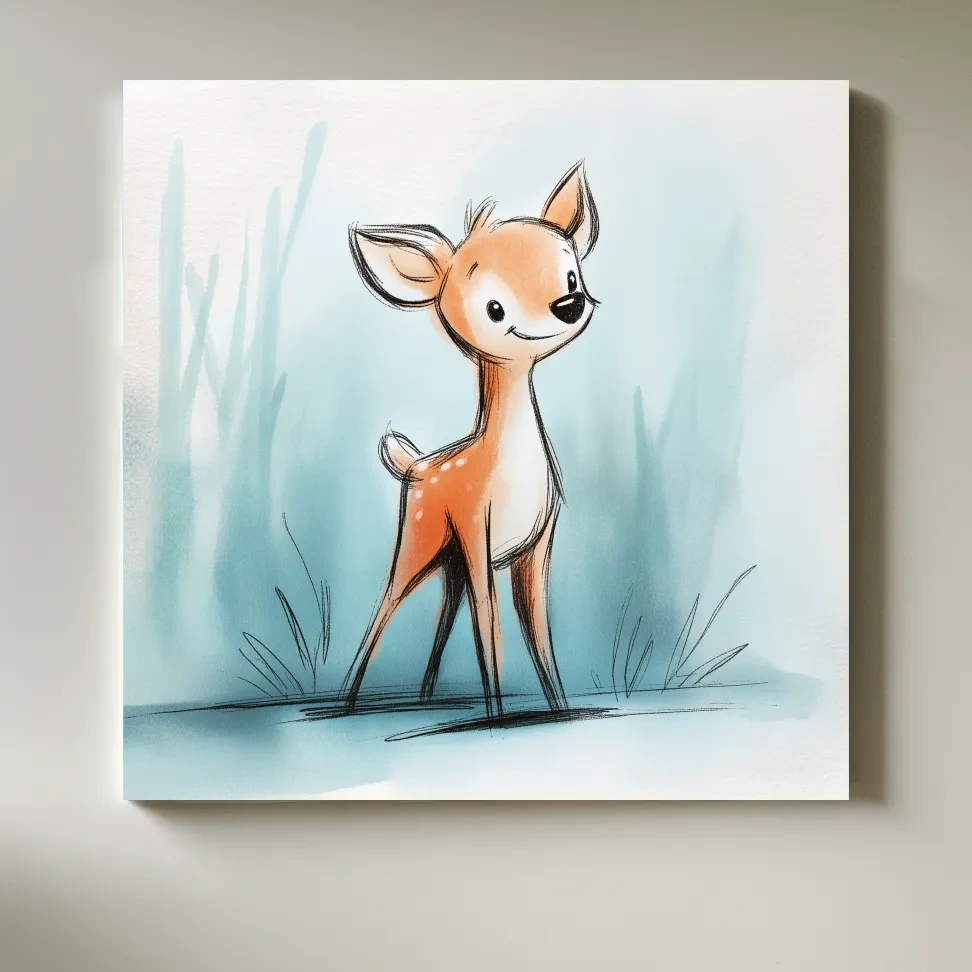 Cute Baby Deer Watercolor Illustration - Whimsical Woodland Nursery Wall Art
