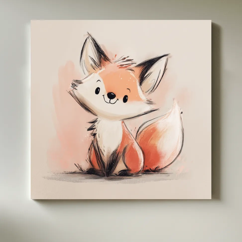 Cute Watercolor Baby Fox Illustration - Whimsical Woodland Nursery Wall Art