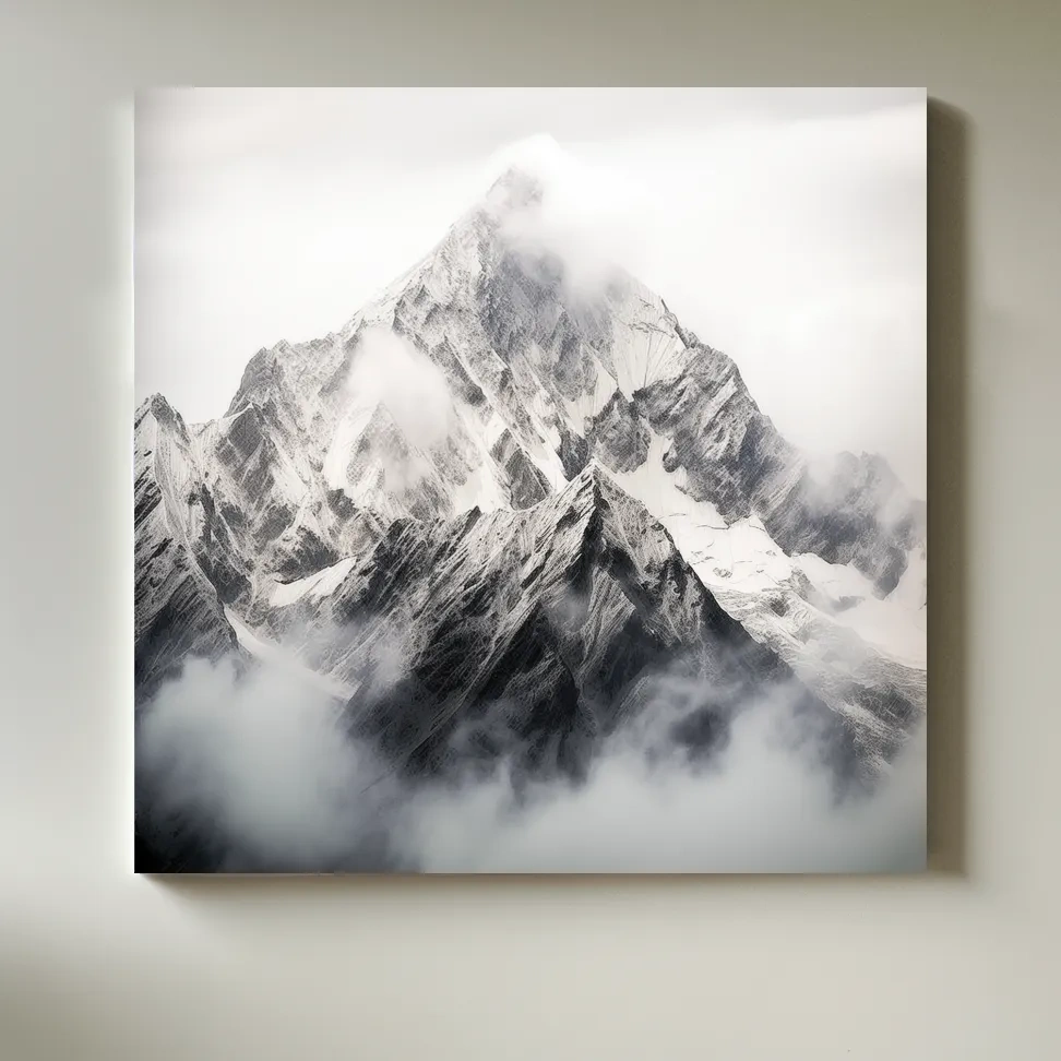 Snowcapped Alpine Peak Photography - Monochrome Mountain Wall Art