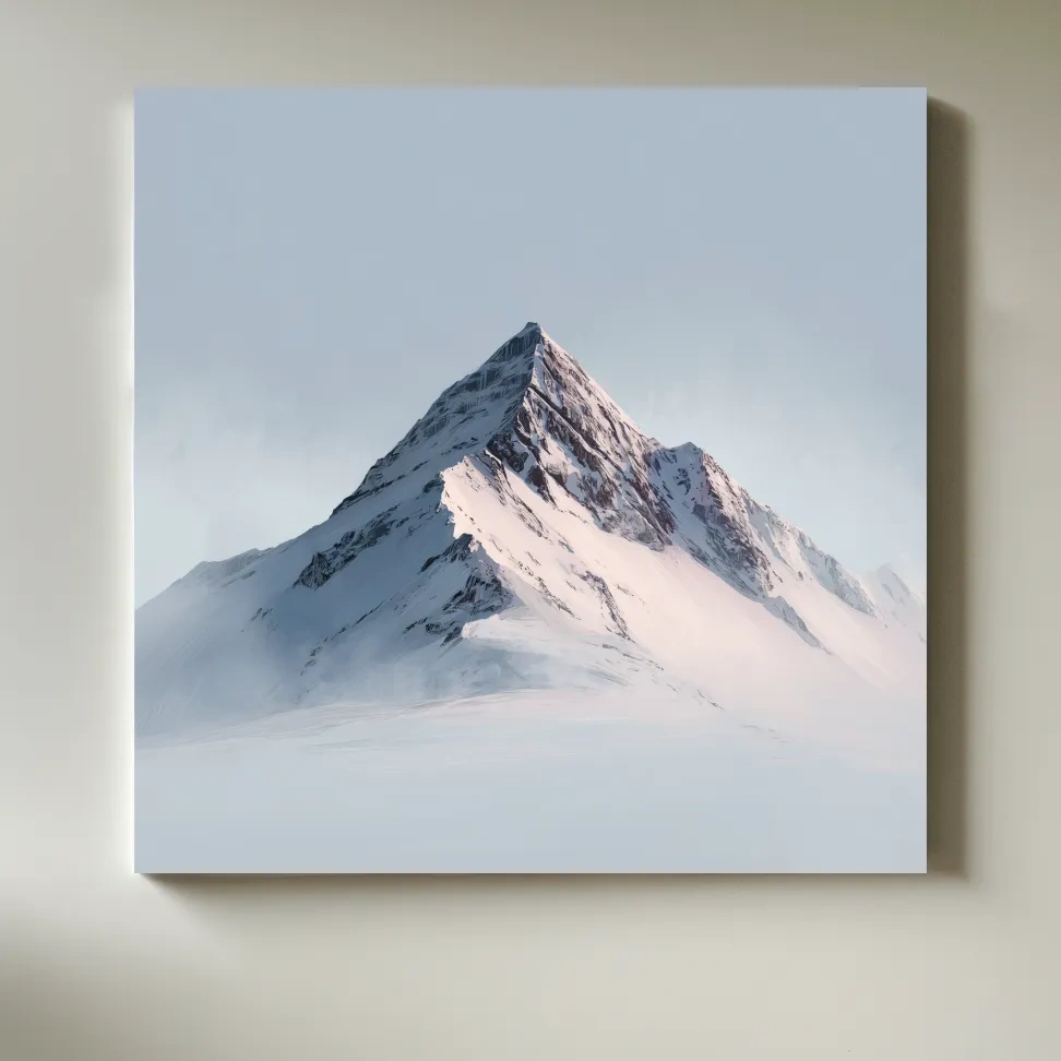 Minimalist Snowy Alpine Peak Painting - Serene Winter Mountain Wall Art