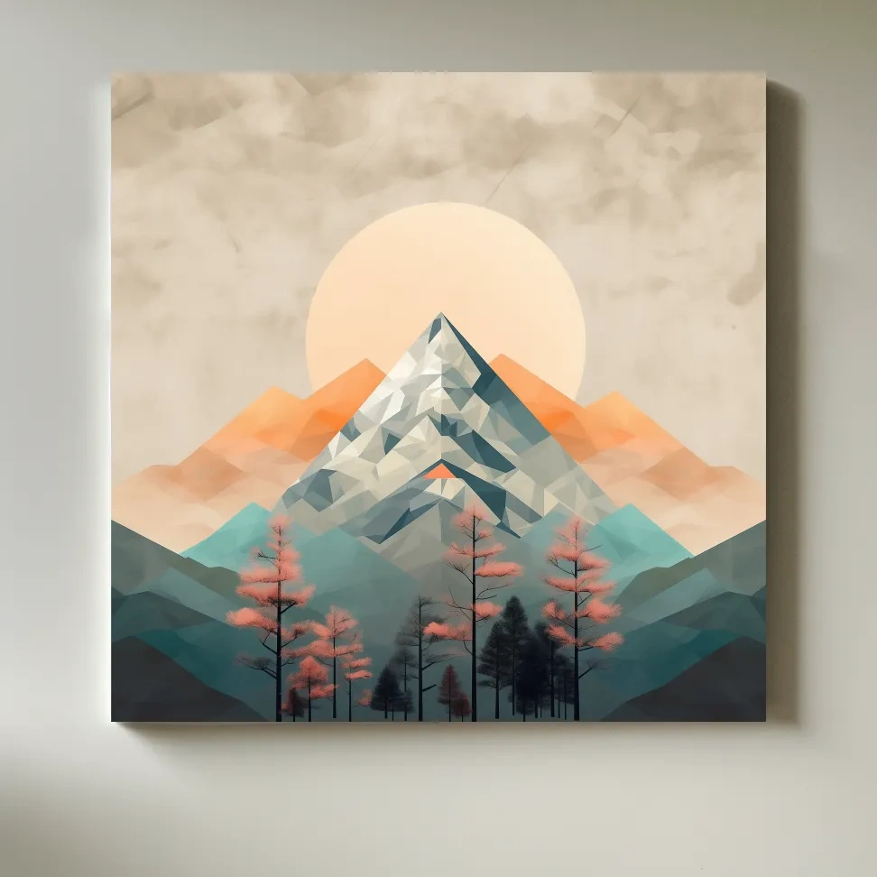 Minimalist Alpine Mountain Sunrise Artwork - Modern Landscape Wall Art