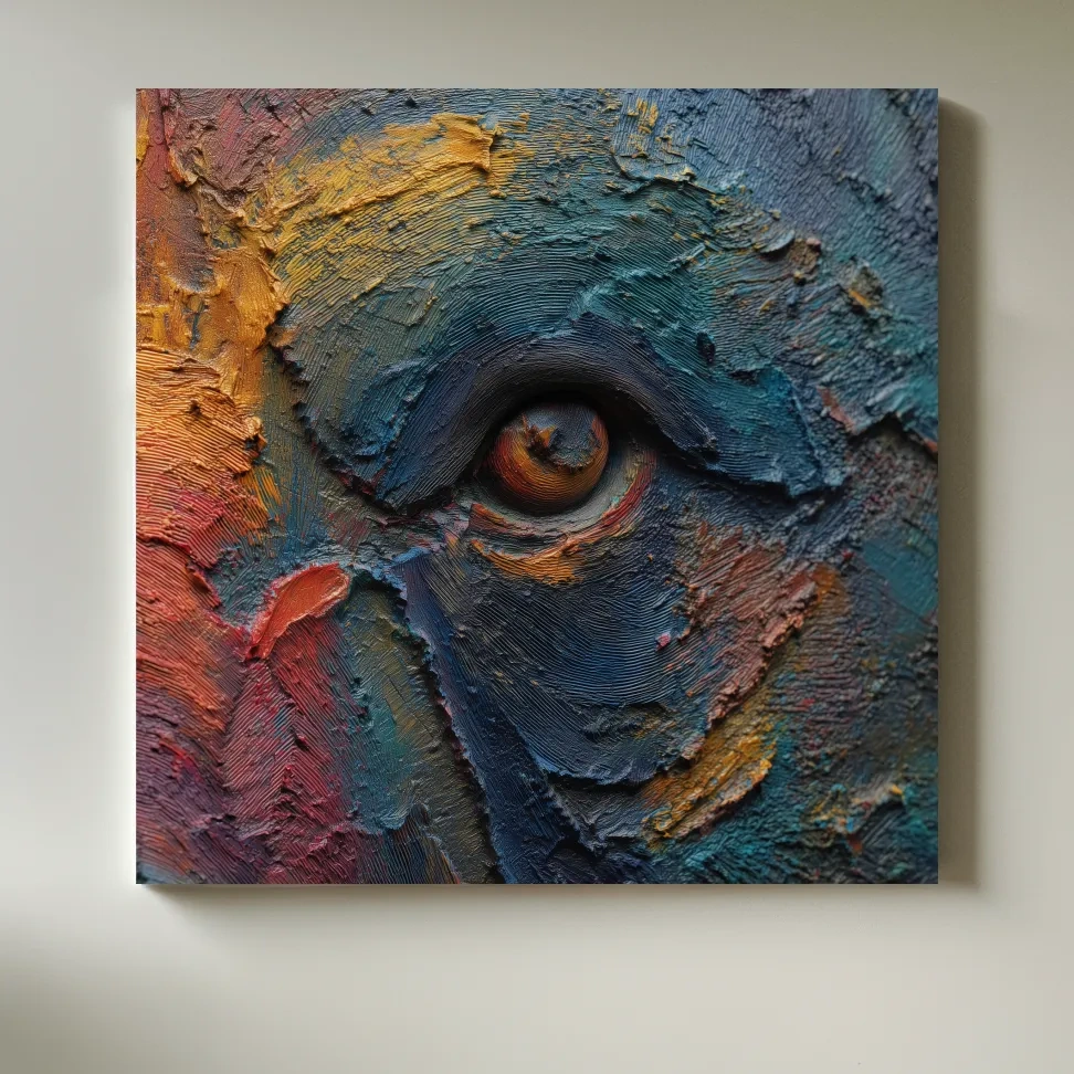 Abstract Bear Eye Impasto Style Artwork - Bold Colorful Wildlife Wall Art