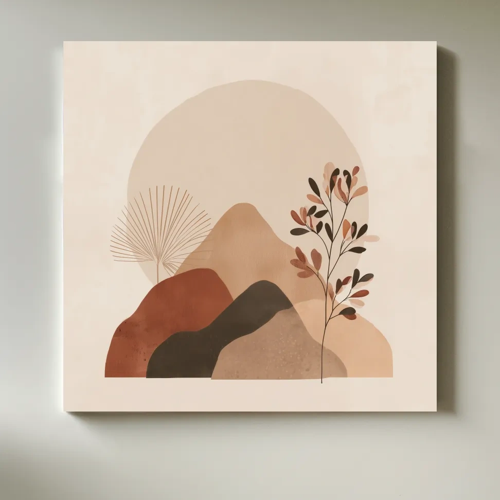 Boho Abstract Mountain Silhouette - Neutral Terracotta Botanical Wall Art