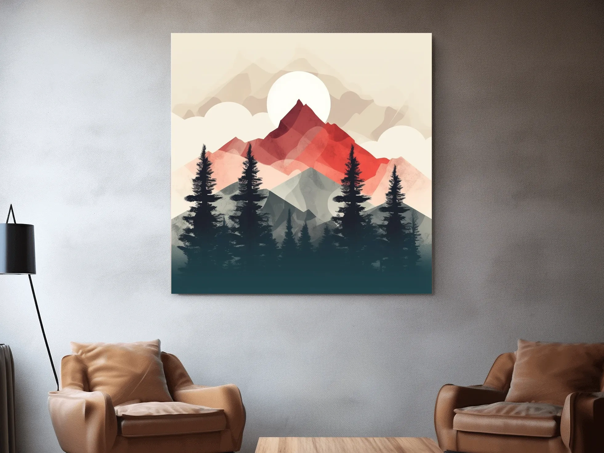 Minimal Alpine Mountain Sunrise - Pine Forest Wall Art